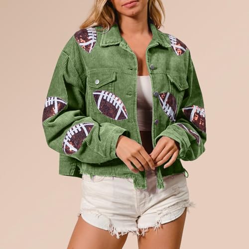 Corduroy Jacket Women Cropped Shacket Jackets Button down Fashion Y2k Long Sleeve Crop Top Football Jackets for Women2