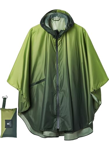 SaphiRose Unisex Rain Poncho Raincoat Hooded for Adults Women with Pockets (Gradient Dark Green)