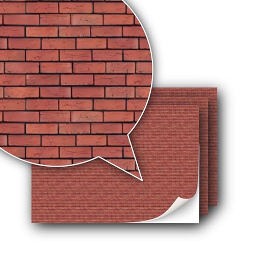 3 Sheets Self-Adhesive Decorative Film Wall Cladding for Model Making in Scale 1:87 Scale H0 (UK: 3.5 mm Scale) (Dark Joints)