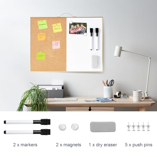 Image of TSJ OFFICE Small Combination Board - 12 inch X 16 inch Portable Aluminum Gold Framed Magnetic Dry Erase Board for Wall, Small Bulletin Cork Board with Holder for Office, Home and School