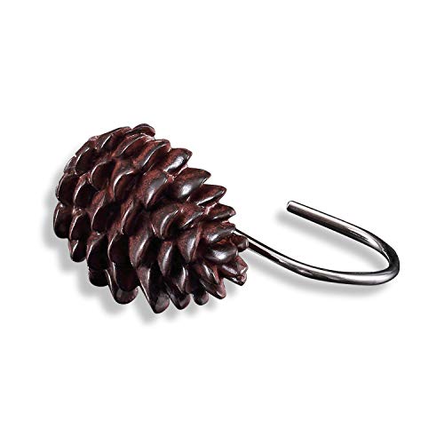Chictie Pinecone Shower Curtain Hooks Rings,Bronze Decorative Shower Curtain Hooks,Christmas Bathroom Sets,12 Pcs #TOP2