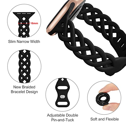 Image of Slim Silicone Bands Compatible with Apple Watch Band 40mm 38mm 41mm 44mm 45mm 46mm 49mm 42mm Women Floral Breathable Braided Lace Thin Sport Strap Replacement Wristbands iWatch SE Series 11 10 9 8 7 6 5 4 3 ultra 2