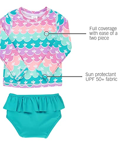 Image of RuffleButts Baby /Toddler Girls Rash Guard 2-Piece Swimsuit Set - Long Sleeve Bikini with UPF 50+ Sun Protection