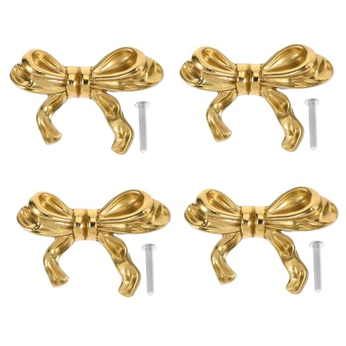 Image of DOITOOL Gold Bow Drawer Knobs 4Pcs Set Cabinet Door Handles for Dresser and Furniture Bow Shape Pulls for Nursery and Home Decor