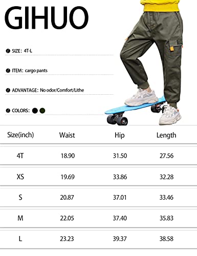 Gihuo Girls Cargo Jogger Pants Drawstring Multi Pocket Kids Casual Cotton Hiking Pants For Street Hip Hop(Army-M) #TOP6