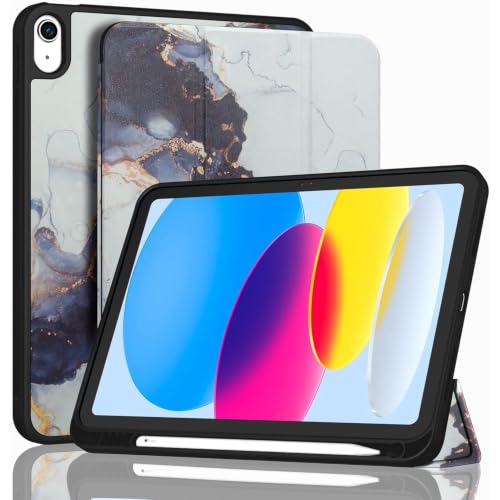 Image of ProElite Smart Case for iPad (A16) 11th /10th Generation (2025 /2022) [Auto Sleep /Wake Cover] [Left Side Pencil Holder] [Soft Flexible Case] Recoil Series - Marble Grey