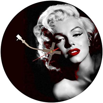 Iconic Marilyn Monroe vinyl record wall clock (B/W Red Lips)