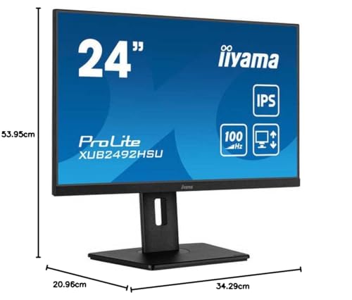 iiyama Ecran PorLite XUB2492HSU-B6, 23,8" Slim, IPS, 1920x1080 @100Hz, 0.4ms, 250 CD/m², 1300:1, Haut-parleurs, 1xHDMI, 1xDisplayPort, USB-HUB, réglable en Hauteur + Pivot, TCO