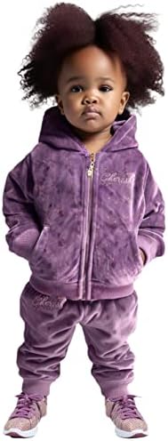 NOONOOJOOJOO Kids Baby Girls Tracksuit Velour Hooded Jogger Pants Set Sweatsuit 2-10Years Gift