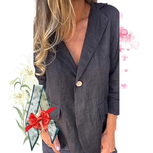 Cotton and Linen Casual Lapel Single-Button Thin Coat, Long Sleeve Loose Lapel Blazer Jackets