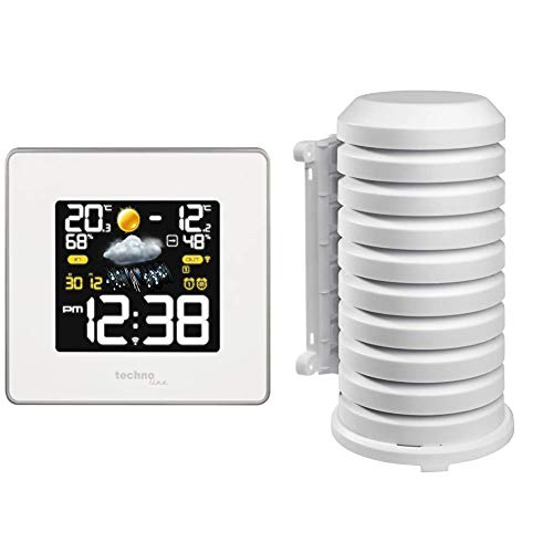 Technoline WS 6440 moderne Wetterstation mit Funkuhr, Temperatur-,Luftfeuchte-, und Luftdruckanzeige, 433 MHz, weiß, 14,8 x 5,4 x 13,7cm & TFA Dostmann Schutzhülle für Sender Artikel, 98.1114.02, weiß