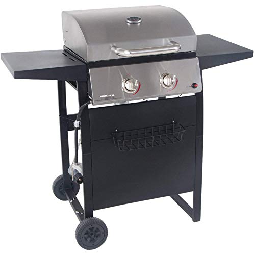 Selva 2 Burner Gas Grill w/ Wheels & Foldable Side Shelves | Heavy Duty 300 Sq.in 16 Burger Cap. 24000 BTU Stainless Steel | For BBQ Home Garden Party Camping Patio Barbecue Travelling Outdoor Cooking