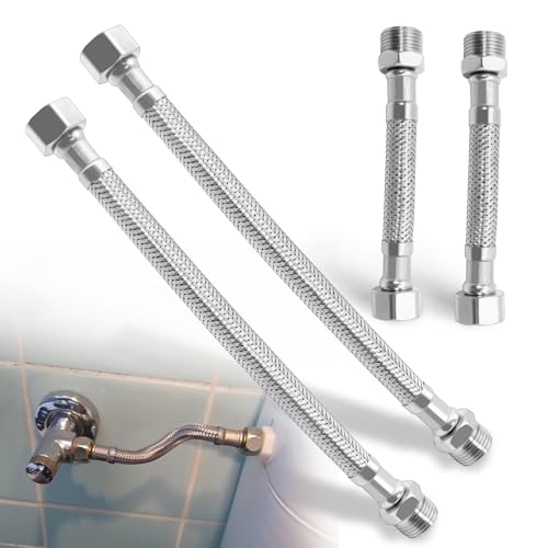 Flexschlauch 3/8 Zoll – 4 Stück Panzerschlauch aus 304 Edelstahl, flexibler Armaturenschlauch für Wasserhahn, Bad, WC, 20 cm und 10 cm Verlängerungsschlauch