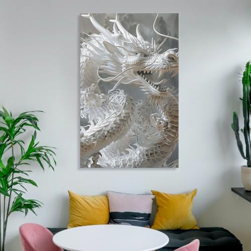 Toile murale dragon blanc décorative pour chambre et salon - 6