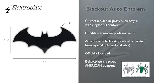 Image of Elektroplate Officially Licensed Batman Oversized Blackout Acrylic Automotive-Grade DC Comics Superhero Emblem for Cars, Trucks, and All Auto | Universal Fit at 8 inch x 3.3 inch | Weatherproof