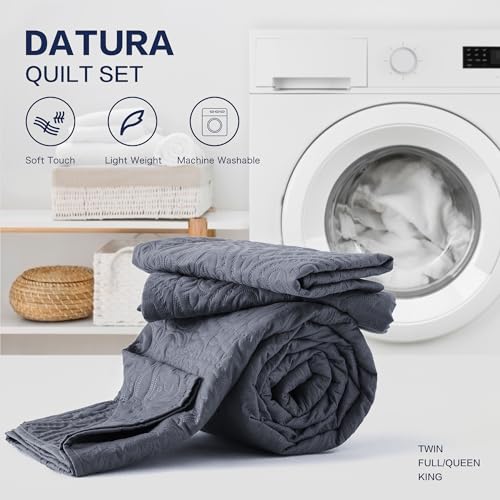 EXQ Home Quilt Set Full Queen Size Bluish Grey 3 Piece,Lightweight Soft Coverlet Mandala Flower Pattern Bedspread Set for All Season(1 Quilt,2 Pillow Shams)