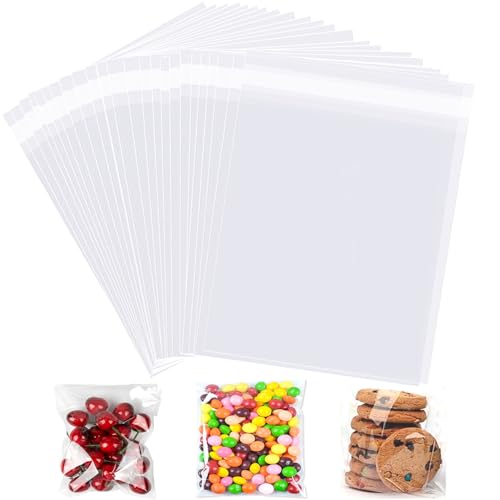 Self Seal Cellophane Bags 100 Pack 5×7 Inches Self Adhesive Cookie Bags Clear Cellophane Bags Food Safe for Cookies Sweets Treat Gifts Jewelry Cards. (5×7 Inches - 100pack)
