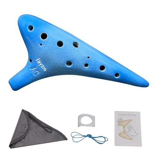 rayzm Ocarina de Cerámica Alto C de 12 Agujeros, 13 Notas en Do Mayor, Instrumento de Viento Ocarina para Principiantes con Bolsa Acolchada