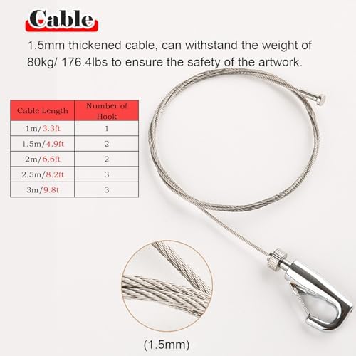 Gallery Art Hanging System - Museum-Quality Picture Hanging Track with Wire & Frame Rail for Kids' Art & Paintings (2.6ft Track, 4.9ft Cable)