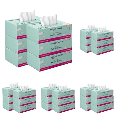 Image of Amazon brand- Amazon Basics 2-Ply Facial Tissue paper 1200 pulls | 200 pulls x Pack of 30| Soft, Absorbent & Gentle| Chemical-Free