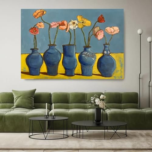 Toile fleurs dans des vases rétro peinture art mural 70x90cm avec cadre interne en bois - 2