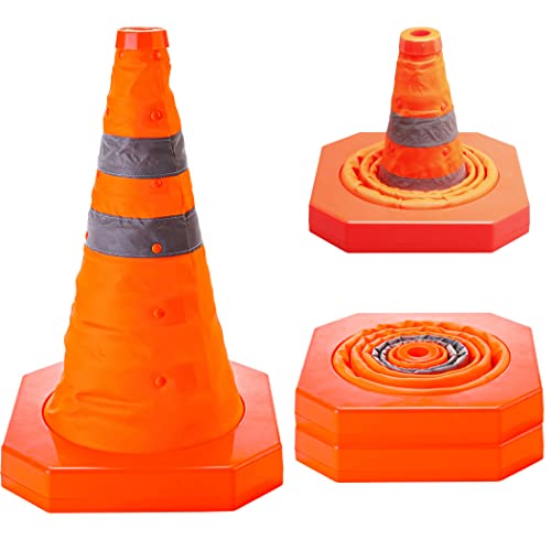 CARTMAN 2 Pack 15.5 Inch Collapsible Traffic Cones, Safety Road Parking Cone for Traffic Control, Driving Construction Cones with Reflective Strips Collar, Orange