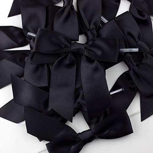 7Rainbows 30pcs Boutique 2.5" Black Satin Ribbon Twist Tie Bows for Tying Up Packages Gift Wrapping