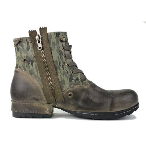 OSSTONE Moto Boots for Men Fashion Zipper-up Leather Chukka Boots Casual Shoes Retro Style OS-5008-8-N-US4