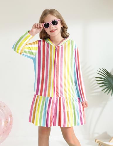 Image of Girls Swim Cover Up Kids Long Sleeve Swimsuit Coverup Terry Beach Pool Clothes with Sunglasses