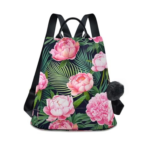 Sac à dos rose pivoine pour femme avec imprimé floral noir chic et fonctionnel