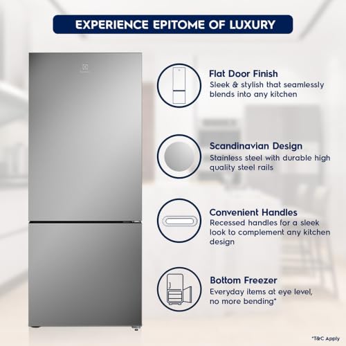 Image of Electrolux 425L 1 Star Double Door Refrigerator with AI CoolAssist, Bottom Mount Freezer, GreenZone Technology, Cooling 360, Inverter, Frost Free, UltimateTaste 700, EBE4302C-S, Stainless Steel