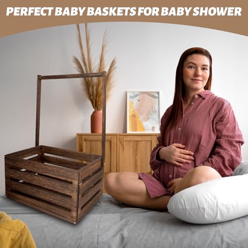 Image of Wooden Baby Shower Crate Closet, Personalized Baby Shower Basket, Baby Storage Crate Hamper, Easy Assembly Baby Baskets for Newborn Boys Girls, Pregnancy Gifts for New Parents(Brown)