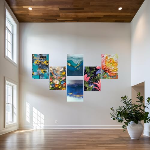 Image of SiddArtify Abstract Floral & Nature Teal Gold Art Print Set - 300GSM Board - 8x12 Inch - Pack of 6 Wall Room Decoration art Poster Prints