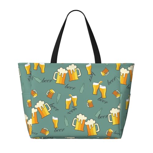 Beer Mug 2 Print Large Beach Tote Bag for Women Extra Large Capacity Sandproof Waterproof Pool Bag Suitable for Swimming Pool Gym Groceries Travel2