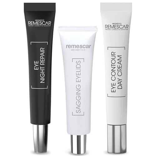 Remescar Pack Contorno de Ojos Día y Noche con Párpados Caídos – Crema de Día con Vitamina C y Cafeína + Reparación Nocturna + Efecto Lifting para Párpados – Tratamiento Completo Ojos