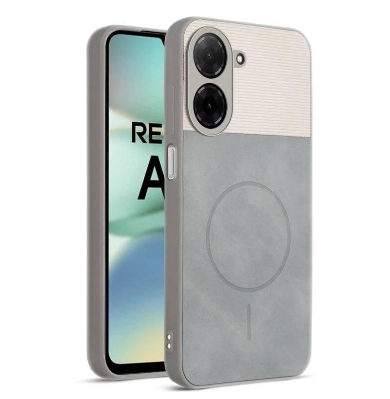 Image of Bintage CASE Mac Safe Design Hard Light Weight Back Case | Soft Border Camera Protect | Dual PU Leather Finish Back Cover Compatible for Mi REDMI A5 4G - White & Grey