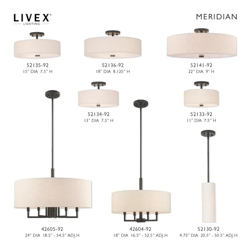 Livex Lighting 42605-92 Meridian - Six Light Chandelier, English Bronze Finish with Oatmeal Fabric Shade by Livex - Image 4