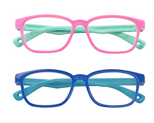 Outray Anteojos de bloqueo de luz azul para niños y niñas de 3 a 10 años, antirreflejos y fatiga ocular (juego azul, rosa y azul)