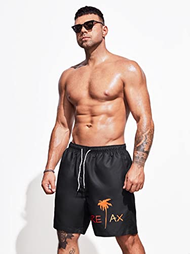 Floerns Men's Graphic Print Drawstring Waist Swim Trunks Beach Shorts Swimwear Black 3Xl #TOP5