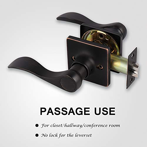 Knobwell Oil Rubbed Bronze Closet Door Handles Door Levers, Classic Passage Door Levers For Hall And Closet Keyless, Used For Closet Bronze/White Wooden Door #TOP2