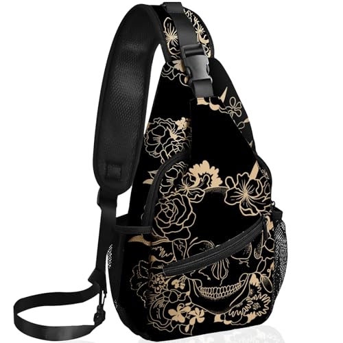 Skull Sling Bag Travel Sling Backpack Crossbody Bag Shoulder Pack Hiking chest Daypack for Women Men Waterproof Adjustable Lightweight Cycling Runners Climbing