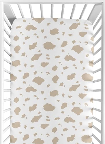 Image of Sweet Jojo Designs 2-Piece Baby Crib Sheets Set (Western Cowboy) for Boys, Infant Nursery, Toddler Room - Fitted, Standard Size (Cow Print, Country, Wild West, Southern Charm, Horse, Farm Animal, Tan)