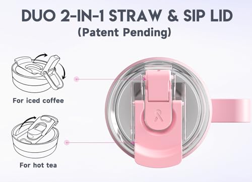 Image of Meoky 40oz Tumbler with Handle, Stainless Steel Travel Mug with 2-in-1 Straw and Sip Lid, Vacuum Insulated Coffee Mug, 100% Leak Proof, Keeps Cold for 34 Hours or Hot for 10 Hours (Flamingo)