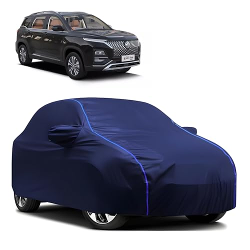 Image of Kerwa Car Body Cover Waterproof with MG Hector Plus, Dust & UV Resistant All-Weather Proof Full Body Cover, Blue with Blue Lining, Triple Stitch Elasticated Bottom with Mirror Pocket