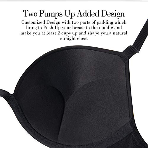 WingsLove Push Up Bra Sexy Deep V Plunge Add 2 Cups Bras Underwire T-Shirt Bra Multiway Black - Image 7