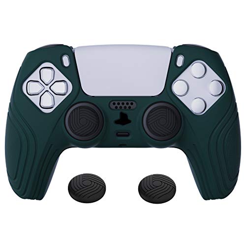 eXtremeRate PlayVital Samurai Edition Racing Green Anti-Slip Controller Silicone Skin for PS5, Ergonomic Rubber Protective Case for Playstation 5 Controller with Black Thumb Stick Caps
