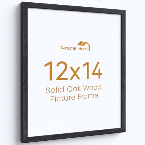 Image of 12x14 Picture Frame,Solid Oak Wood 12 inchx14 inch Photo Frame, Black Color Tempered Real Glass 12 by 14 Wooden Frames with No Mat,14x12 Picture Frames for Wall or Tabletop Display