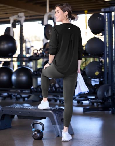 SANTINY Long Sleeve Workout Tops for Women Athletic Sun Shirts (Black, L) - image 3