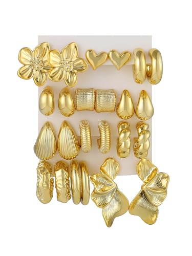 Pendientes Oro, Pendientes Aro Oro Mujer, Pendientes Mujer Oro Plate, Aretes Gruesos Dorados, Pendiente Hipoalergenicos Mujer, Ohrringe Set Gold, Regalos de joyería (B)