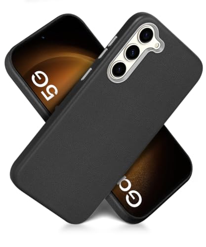 Image of WOW IMAGINE Back Cover for Samsung Galaxy S23 5G | Shockproof Tough Leather Texture Hard Mobile Case | Ultra Slim Non-Slip Grip | Inner Velvet Fabric | Metal Camera Ring - Black